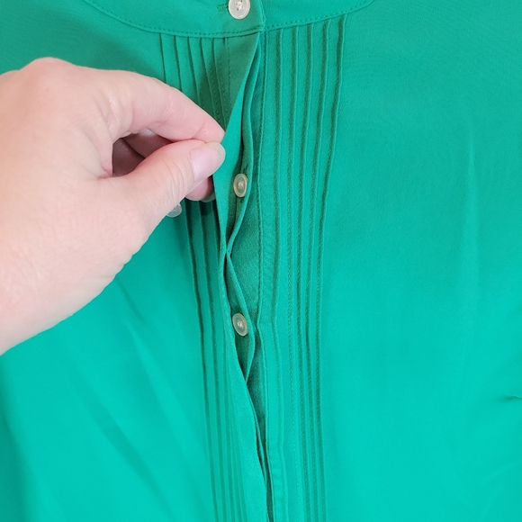 Talbots Green Button Front Long Sleeve Blouse with Pleated Detail Size 10 - Picture 3 of 12